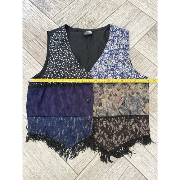 Womens Vintage Boho Cottagecore Patchwork Floral Fringe Vest Size S Judy Knapp - Picture 3 of 5